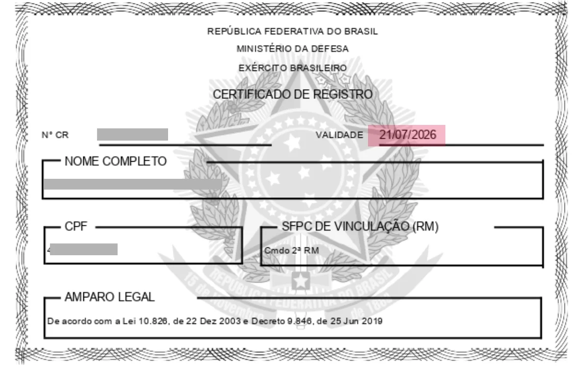 Os CRs emitidos antes de 2023 tiveram suas validades alteradas no sistema (reprodução/SisGCorp)