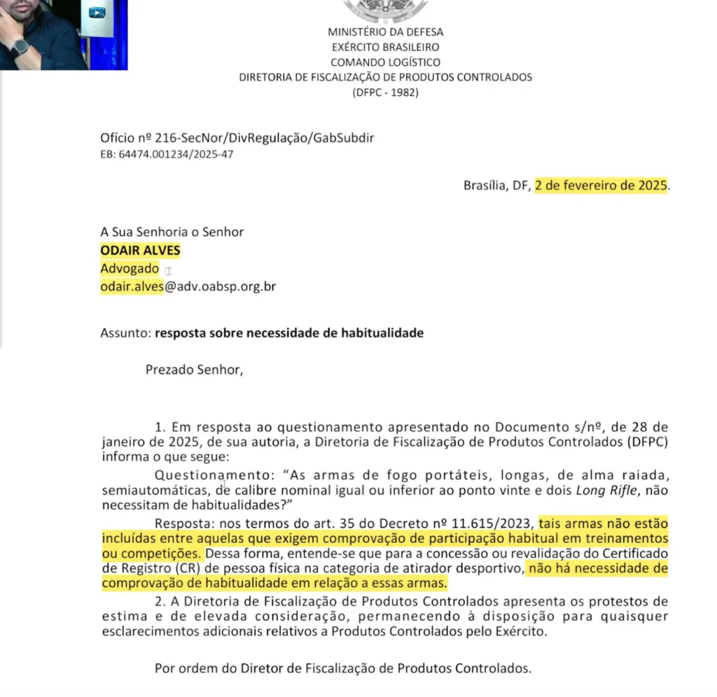 Armas .22LR semiauto não precisam de habitualidades, diz Exército