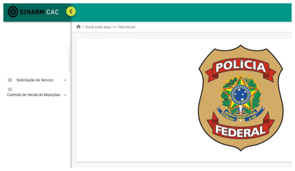 A imagem mostra a interface do novo site dos CACs, do governo: o Sinarm-CAC, da Polícia Federal